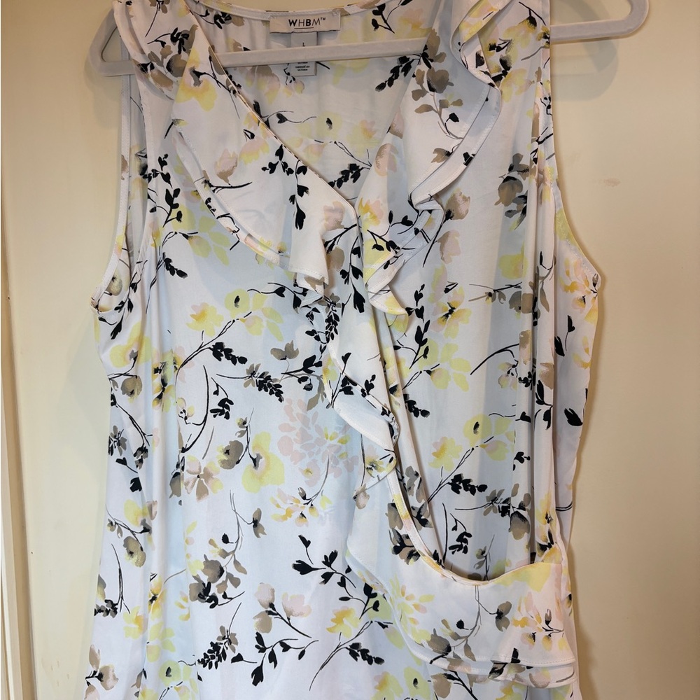 White House Black Market Floral Ruffle Blouse - White and Yellow